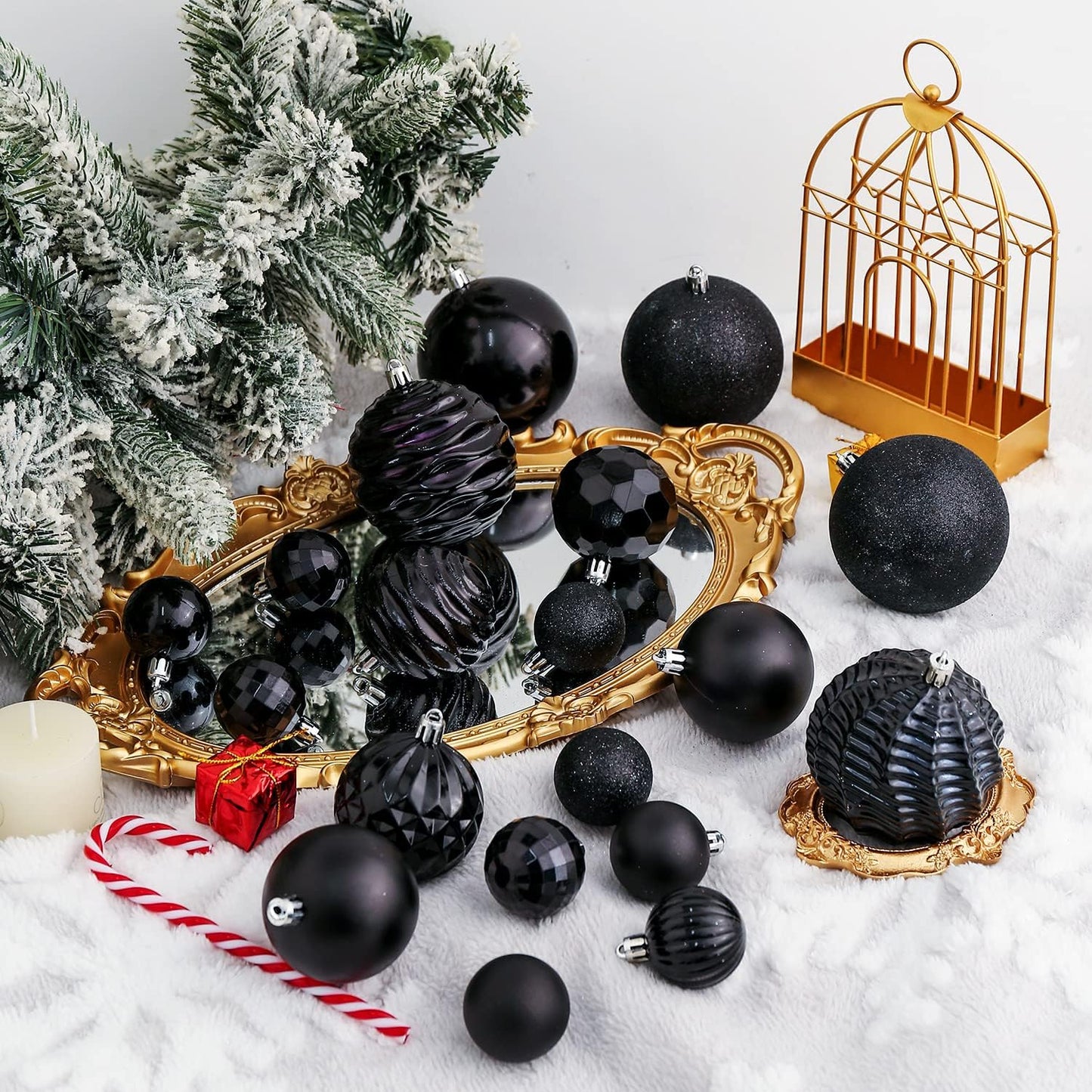 XmasExp 16ct Christmas Ball Ornaments Shatterproof Xmas Tree Hanging Balls Halloween Decorations Perfect for Holiday Wedding Christmas Halloween Decor(3.15", Black)