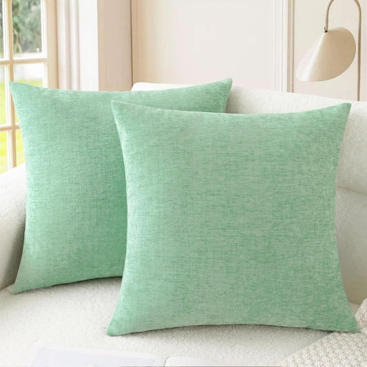 CaliTime Throw Pillow Covers Decorative 22 X 22 Inches Pack of 2 Cozy Chenille Cushion Cases for Couch Sofa Bed Living Room Home Grey Green