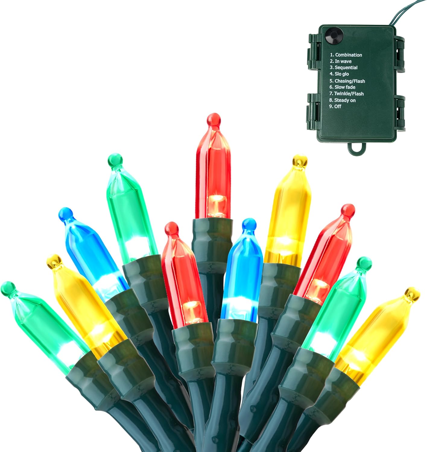 Joiedomi LED Christmas String Lights,50 Count 16.3FT Battery Operated Christmas Tree Fairy Lights with 8 Modes,Multifunction Green Wire for Xmas Decor Party Holiday House,Multicolor