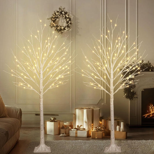 2 Pack 5FT 200LED Christmas Lighted Birch Tree, Timer Function Prelit Artificial Tree Lamp Plug in with Warm White Lights, 2 Modes Twinkling Twig Trees for Indoor Outdoor Party Christmas Decorations