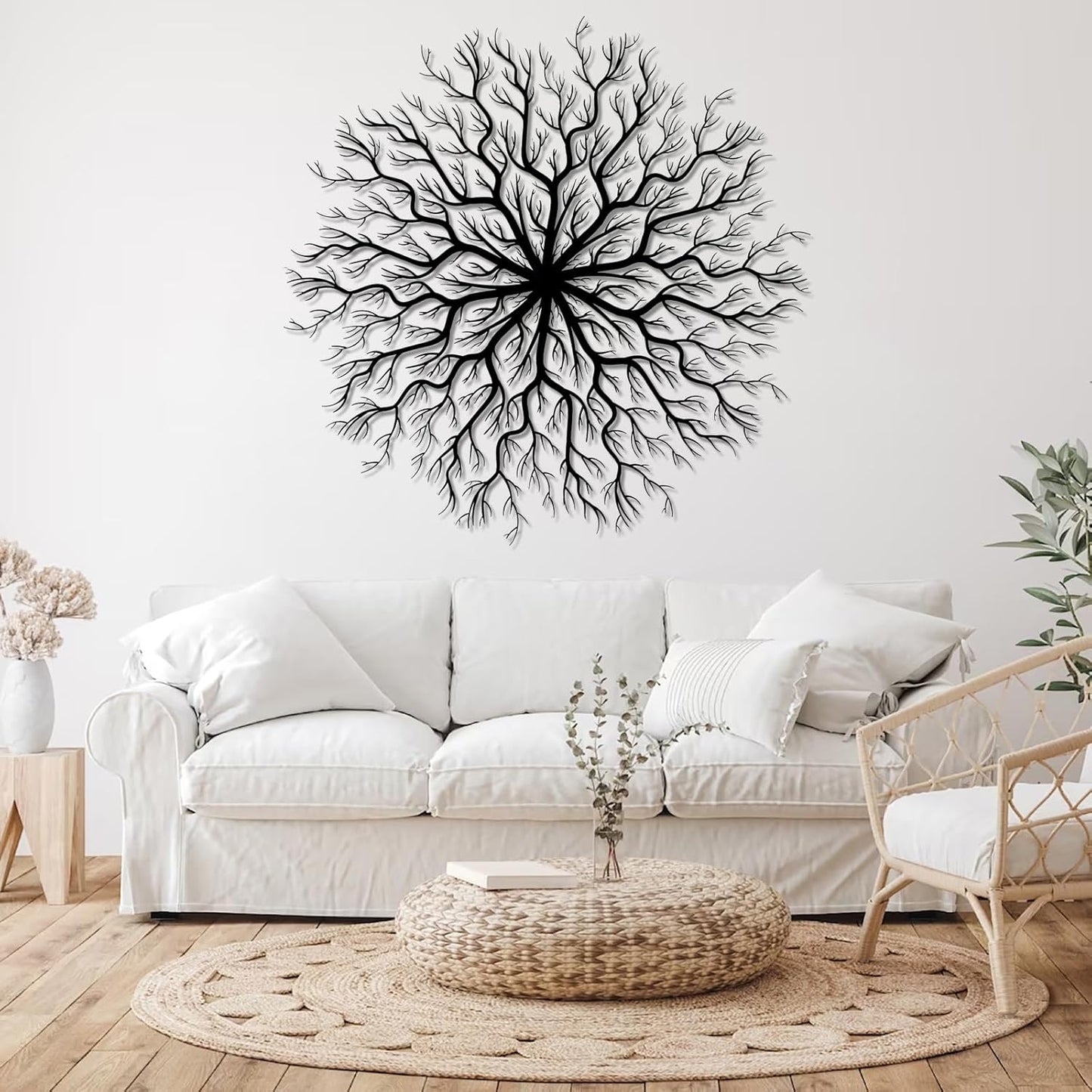Tree of Life Metal Wall Art, Metal Tree Wall Art, Large Round Sculpture, Round Branch Wall Decor, Large Branch Artwork, Nature Sign, Wall Decor for Living Room, Housewarming Gift (White, 32"x32"|80x80cm)