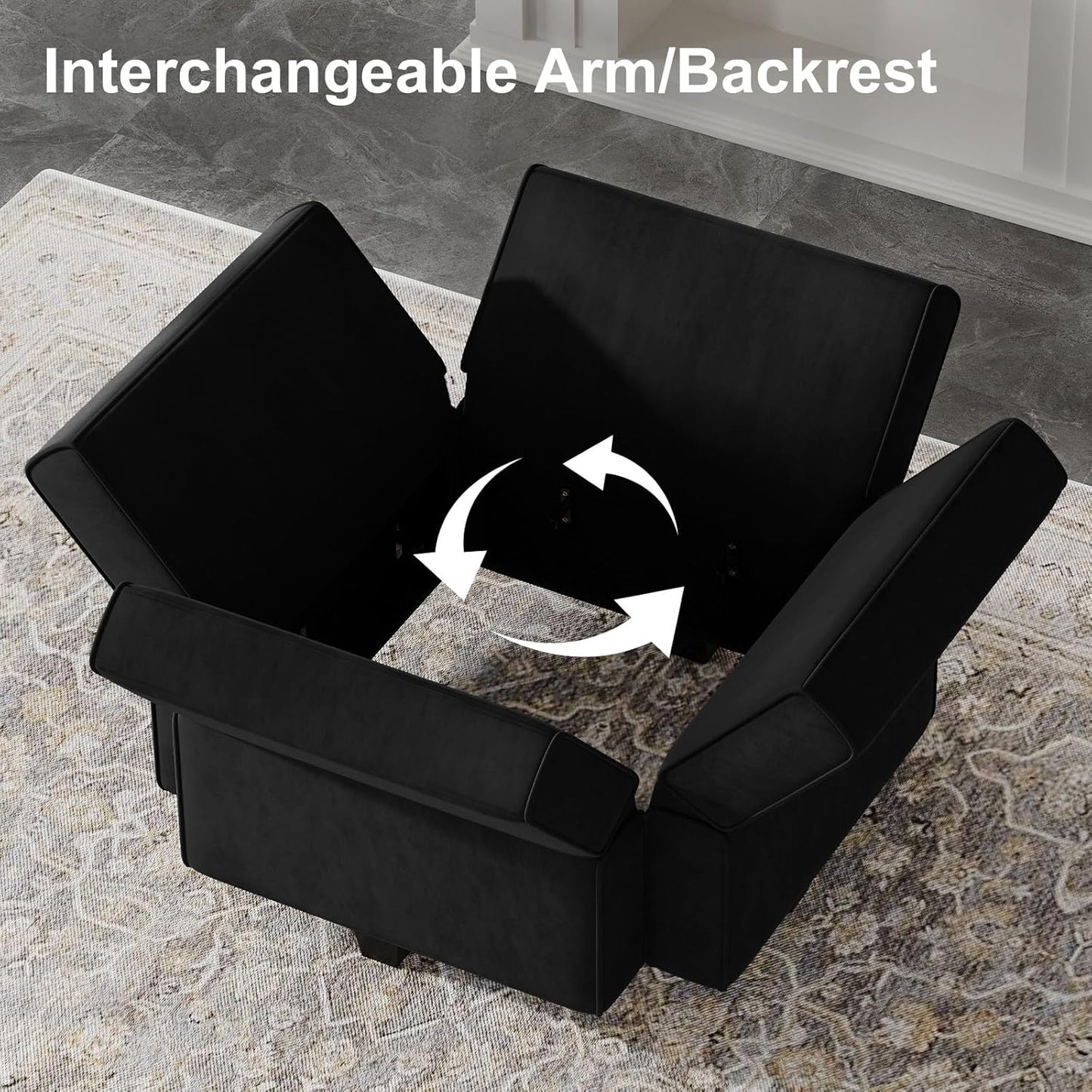 Belffin Modular Sofa Couch with Storage Seats Sectional Sofa Velvet Sofas for Living Room Black