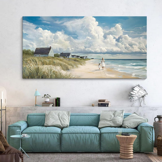 HGUAOA Coastal Canvas Wall Art - Large Landscape Wall Art for Living Room - Ocean and Beach Painting - Blue Artwork for Bedroom Decor - Above Bed Wall Pictures -Beach Theme Print Art