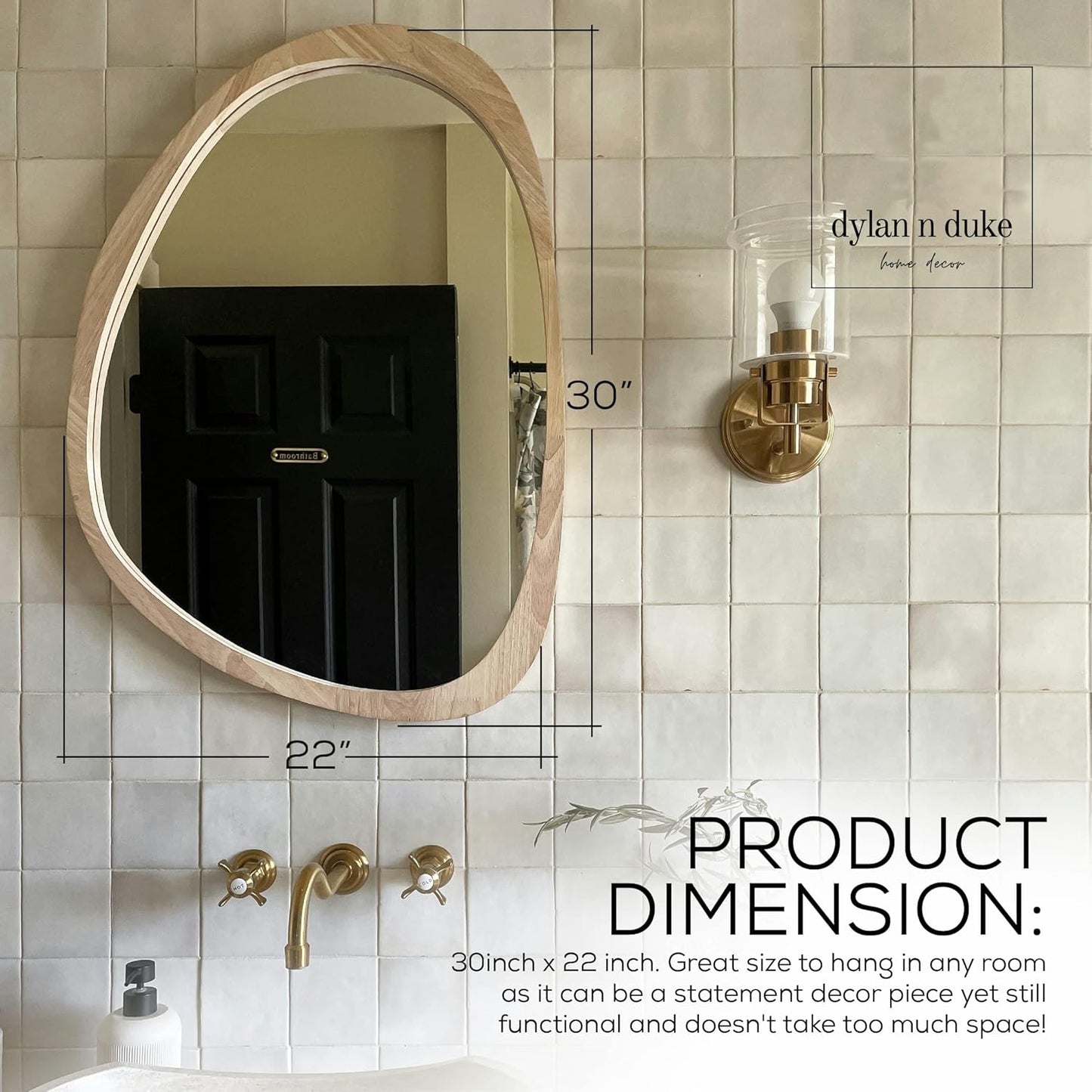 Irregular Wood Frame Boho Mirror - Large Wall Mounted Accent, Asymmetrical, Modern Aesthetic Wall Decor for Bedroom, Entryway, Living Room, Bathroom (Natural)