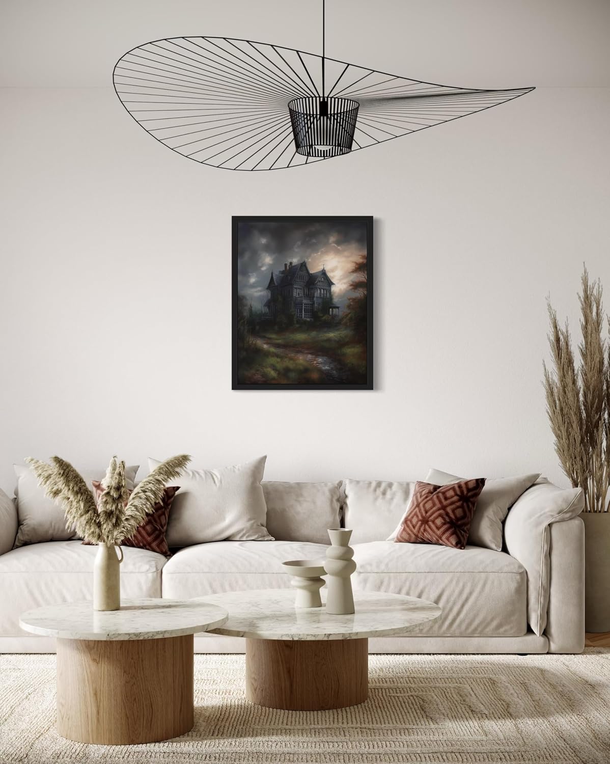 Haunted House Poster Art Print, Halloween Scary Vintage Wall Art Academia Spooky Painting Decoration for Horror Prints, Gothic Posters Bedroom Decor 89 (Haunted House, 16 x 20 inches, Black Frame)