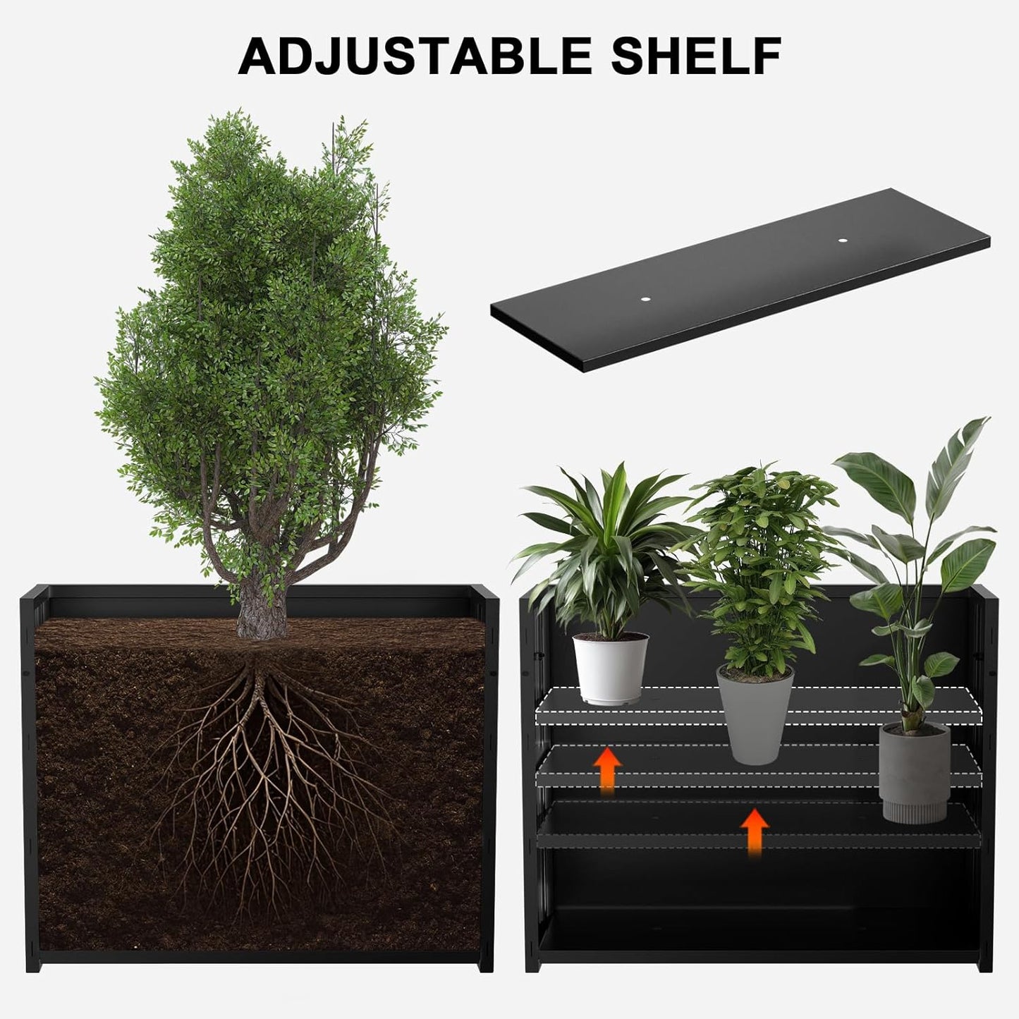 Metal Planter Box, Planter Boxes Outdoor Heavy Duty Metal Garden Planter Spliced Flower Pot with Partitions, All-Weather Use with Drainage Holes for Patio/Porch-35.43"x 27.55"x 11"