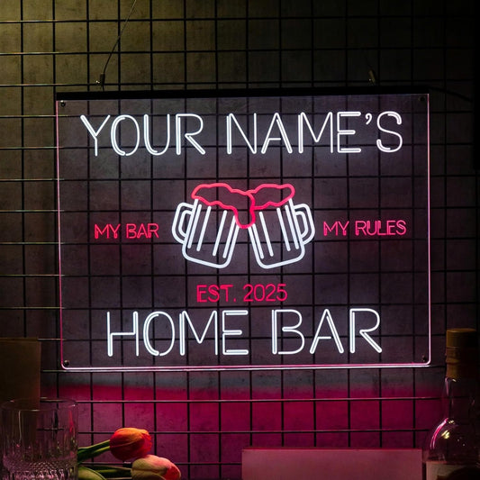 Personalized My bar my rule Signs with Your Name for home wall light up with personalized pub name, man cave accessories, beer themed neon customizable lighted sign
