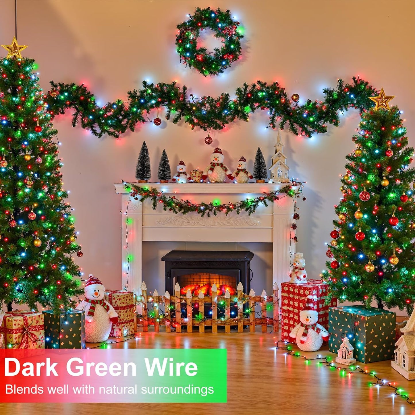 66FT 200 LED Christmas Lights Outdoor, Christmas Tree Lights with 8 Modes Waterproof, Plug in Connectable String Twinkle Light Green Wire for Tree Patio Wedding Party Decorations, Red White Green