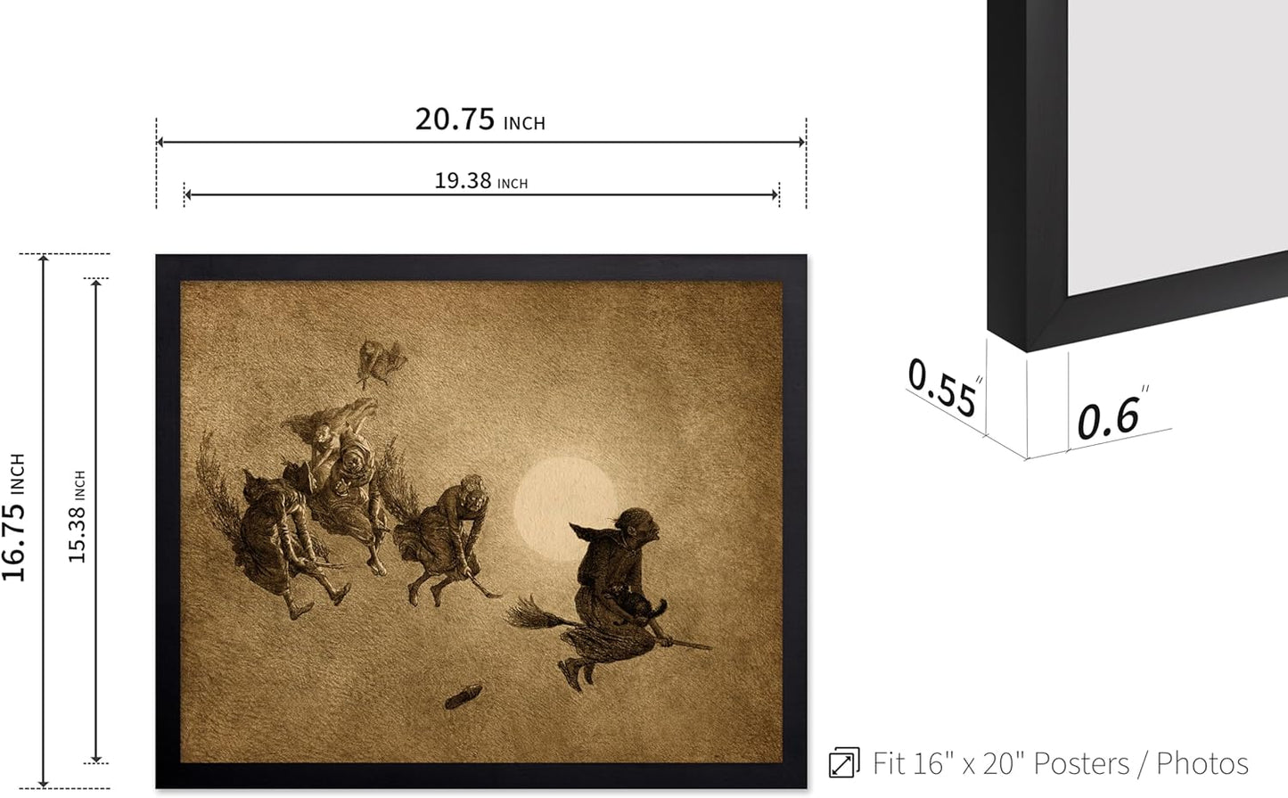 Poster Master Vintage William Holbrook Beard Poster - Retro Occult Print - Gift for Gothic, Horror Fan - The Witches Ride, Pagan, Goth, Magic - Wall Decor for Bedroom, Dorm, 16x20 Black Framed