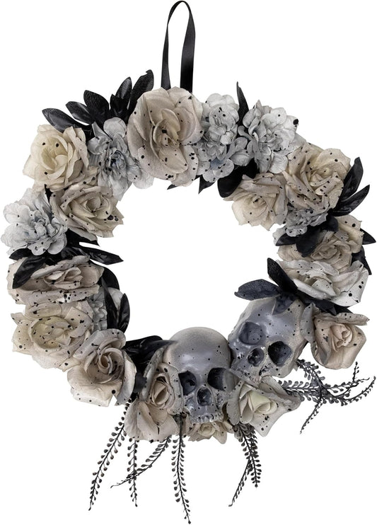 Northlight Double Skull and Roses Artificial Halloween Wreath- 16" - Unlit