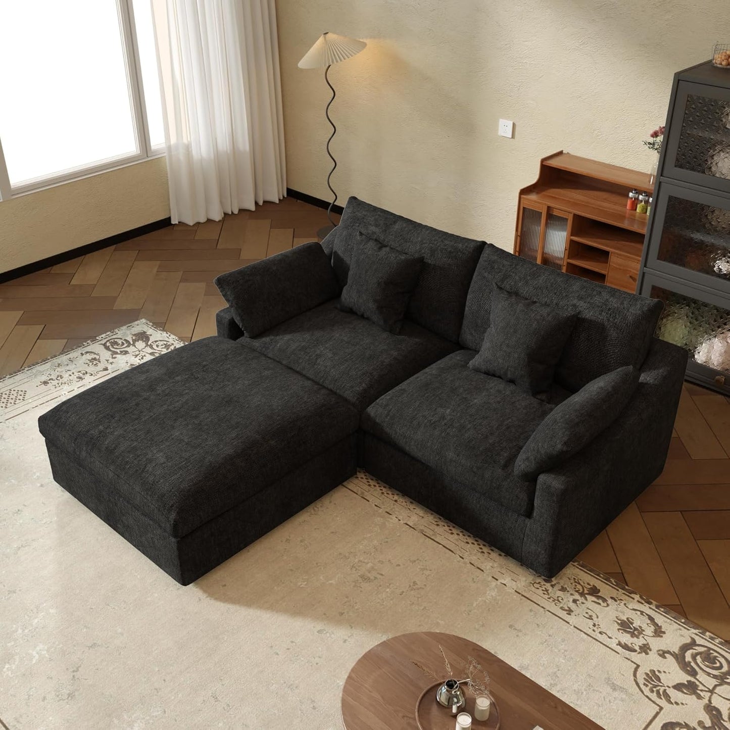 JACH Sectional Couches for Living Room, Cloud Sectional Couch with Deep Seat, Love Seat Modular Sofa with Chaise, Covers Removeable & Washable, Sofas Furniture for Living Room, Black