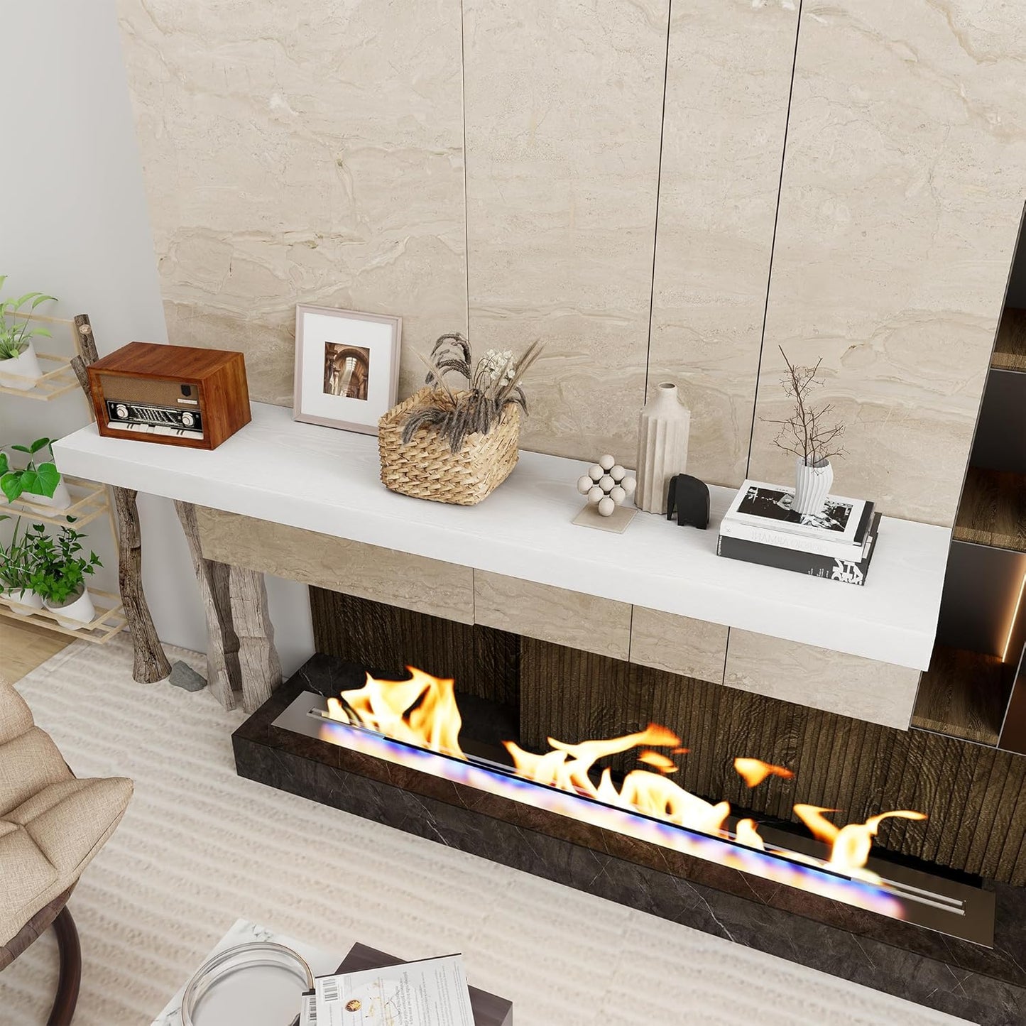 Fun Memories White Floating Shelves 55 Inch Long, 12 Inch Deep Floating Shelves for Wall, 55 x 12 Large Wall Shelf for Fireplace Mantel, 2 Inch Thick Storage Shelves for Living Room, Bedroom, 1 Pack