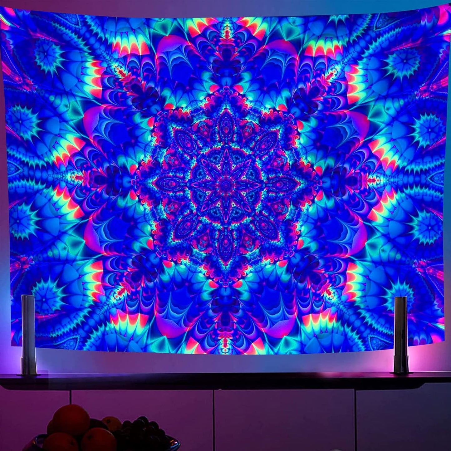 OSVINO Blacklight Mandala Tapestry 90"x70" Glow In The Dark Psychedelic Boho Tapestry Colorful Backdrop Bohemian Room Decor UV Reactive Hippie Wall Posters for Bedroom
