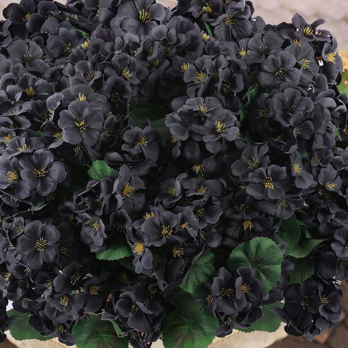 Hananona 12 Bundles Artificial Geranium Flowers for Outdoors Black Silk Geranium Flowers Outdoor UV Resistant Plants Faux Black Flower for Home Kitchen Halloween Table Centerpieces Decor (12, Black)