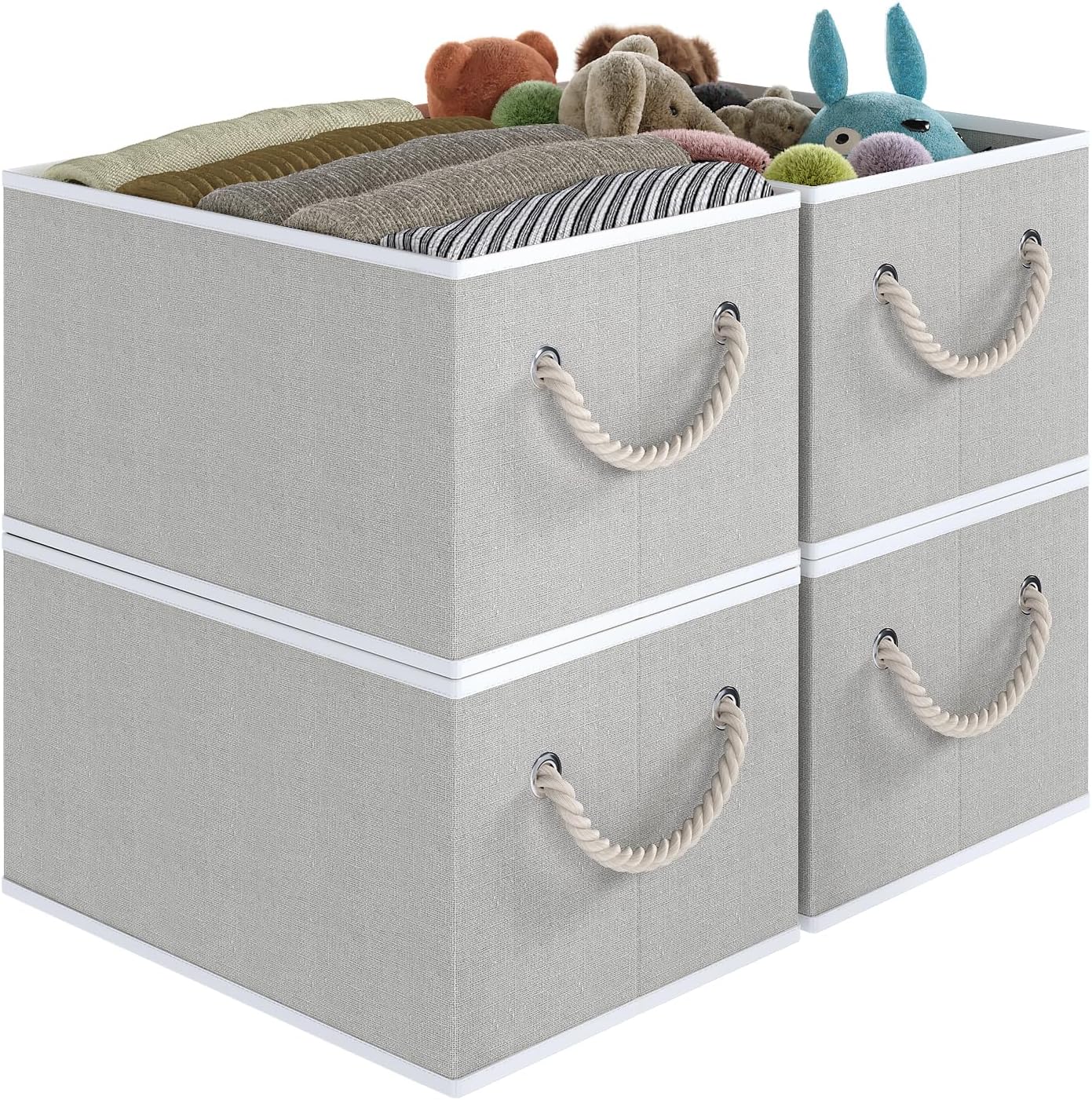 Closet Storage Bins, Linen Closet Organizers and Storage Basket for Shelves, Collapsible Shelf Baskets for Organizing Shelves, Bedroom Clothes Basket, Gray, 3 Pack