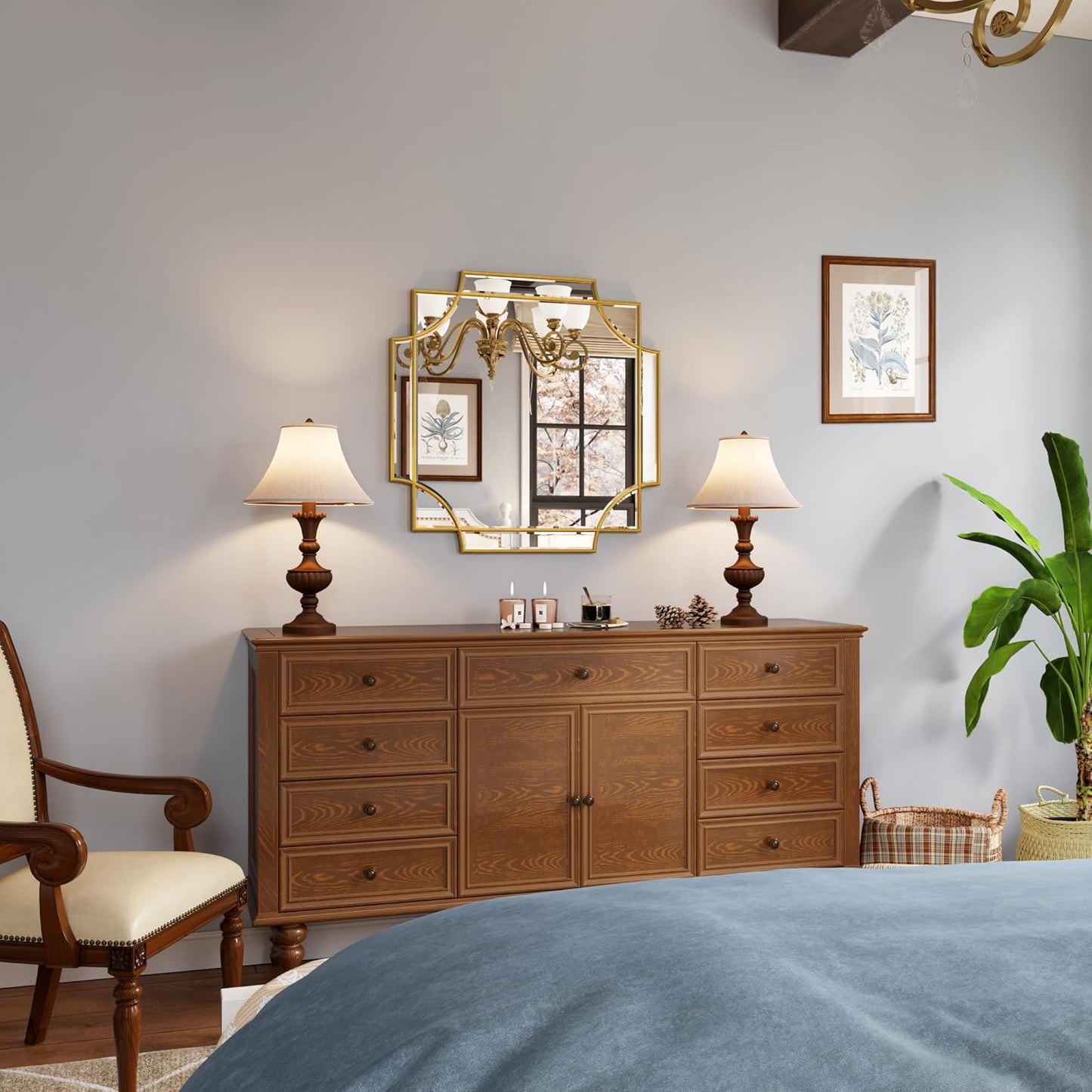 Kelly Miller Gold Framed Mirror for Wall, 26"x26" Gold Square Wall Mirror Vanity Mirror Decorative Mirror Beveled Wall Decor for Bathroom Powder Room Living Room Bedroom Bedside Table Entryway Hallway