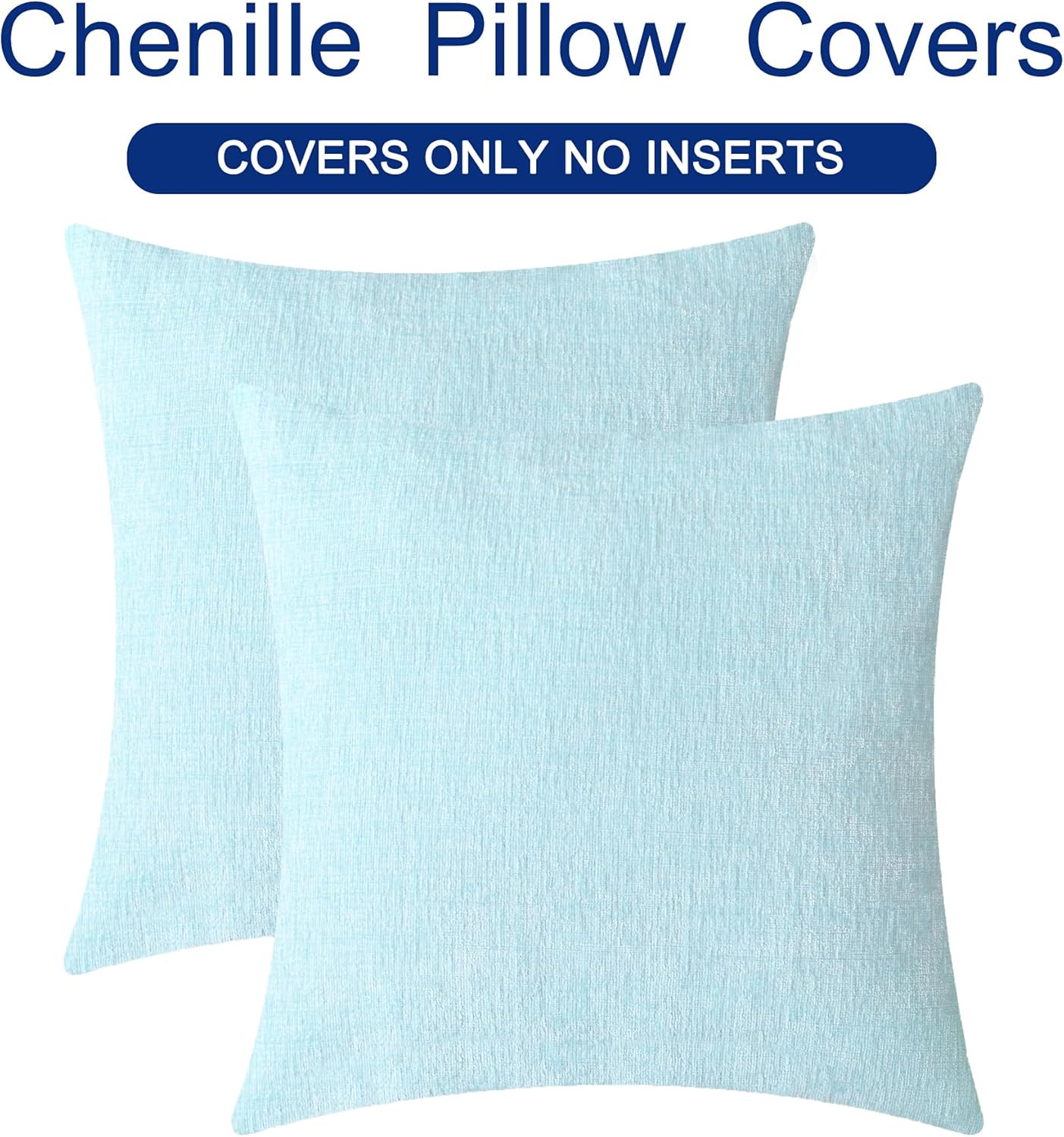 CaliTime Throw Pillow Covers Decorative 20 X 20 Inches Pack of 2 Cozy Chenille Cushion Cases for Couch Sofa Bed Living Room Home Light Blue Grey