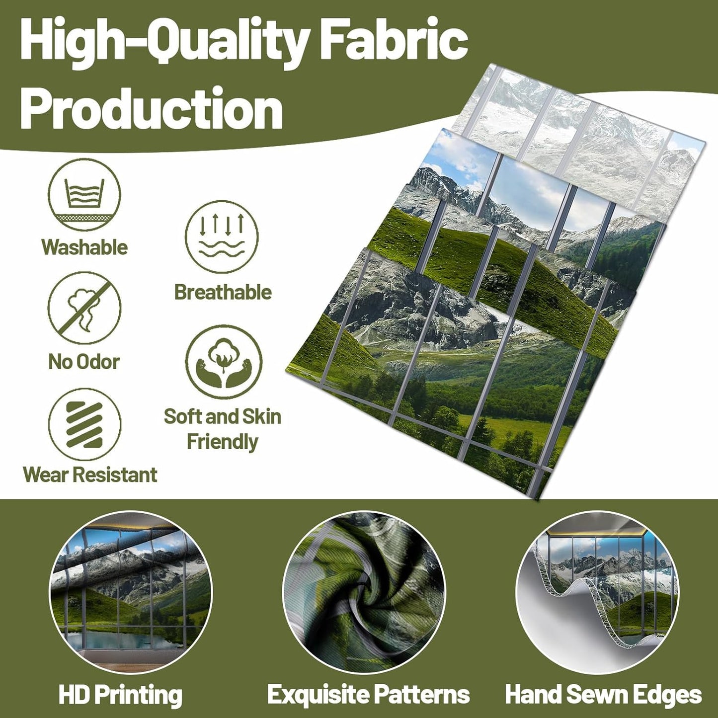 dueeia Window Tapestry Wall Hanging Mountain Forest Lake Nature Landscape Wall Tapestries for Bedroom Office Living Room Wall Decor (90.6"x70.9")