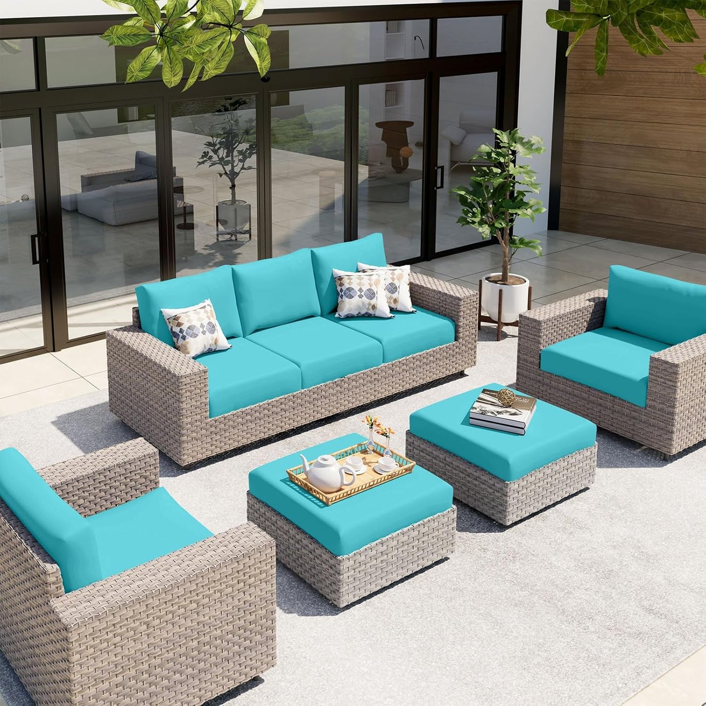 hyha Waterproof Couch Cushion Covers, Stretch Sofa Couch Seat Slipcover for Dog Washable, Non-Slip Waterproof Outdoor Cushion Covers for Patio Furniture Replacement (1 Piece for Medium, Peacock Blue)