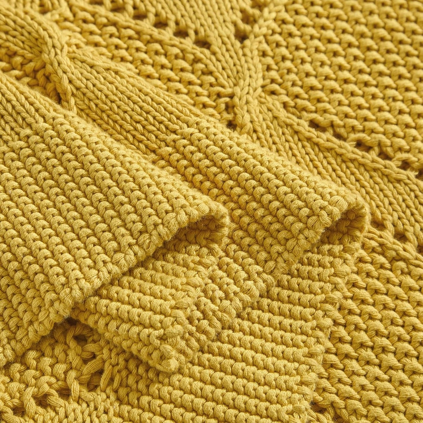 Longhui bedding Chunky Cotton Knit Throw Blanket for Couch, Sofa, Bed, or Chair, Decorative Breathable Fall Cable Knit Blanket 60 x 80 Inches, Large Mustard Yellow