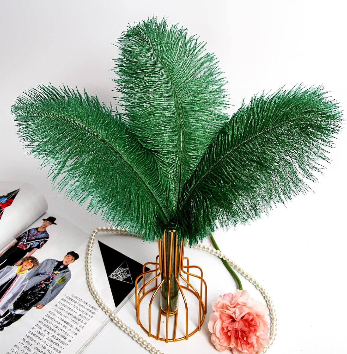 THARAHT Blackish Green Ostrich Feathers 12pcs Natural Bulk 10-12Inch 25cm-30cm for Crafts Wedding Party Centerpieces Mardi Gras Decoration Feather