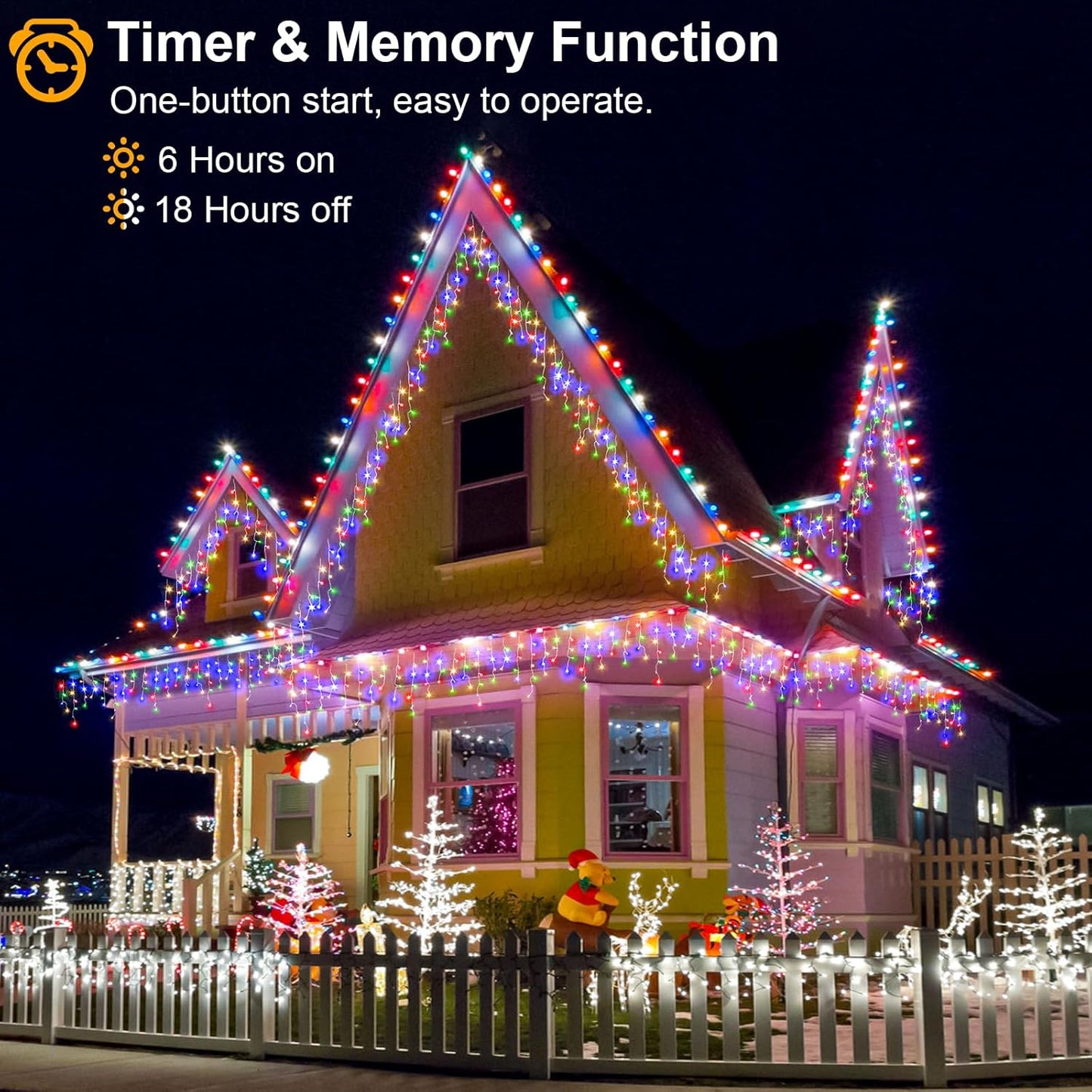 Icicle Christmas Lights Outdoor - 33ft 400 LED Icicle Lights for Outside with 75 Drops, Waterproof Plug in Christmas Light with Timer for Party, Holiday, Wedding, Christmas Decoration, Multicolor