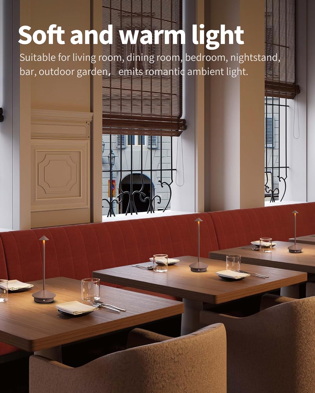 Modern Cordless Table Lamp Set of 2, Portable LED Desk Lamps, 5000mAh Rechargeable Battery Operated Lighting for Bedroom Dining Room Restaurant Coffee Shop Camping Night Light (Brown)