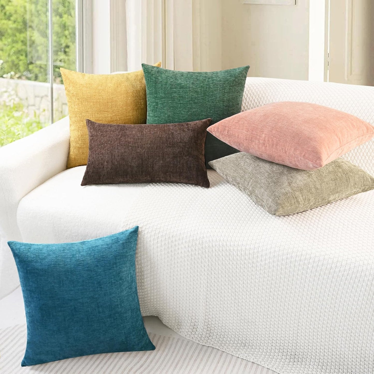 CaliTime Throw Pillow Covers Decorative 16 X 26 Inches Pack of 2 Cozy Chenille Cushion Cases for Couch Sofa Bed Living Room Home Light Taupe