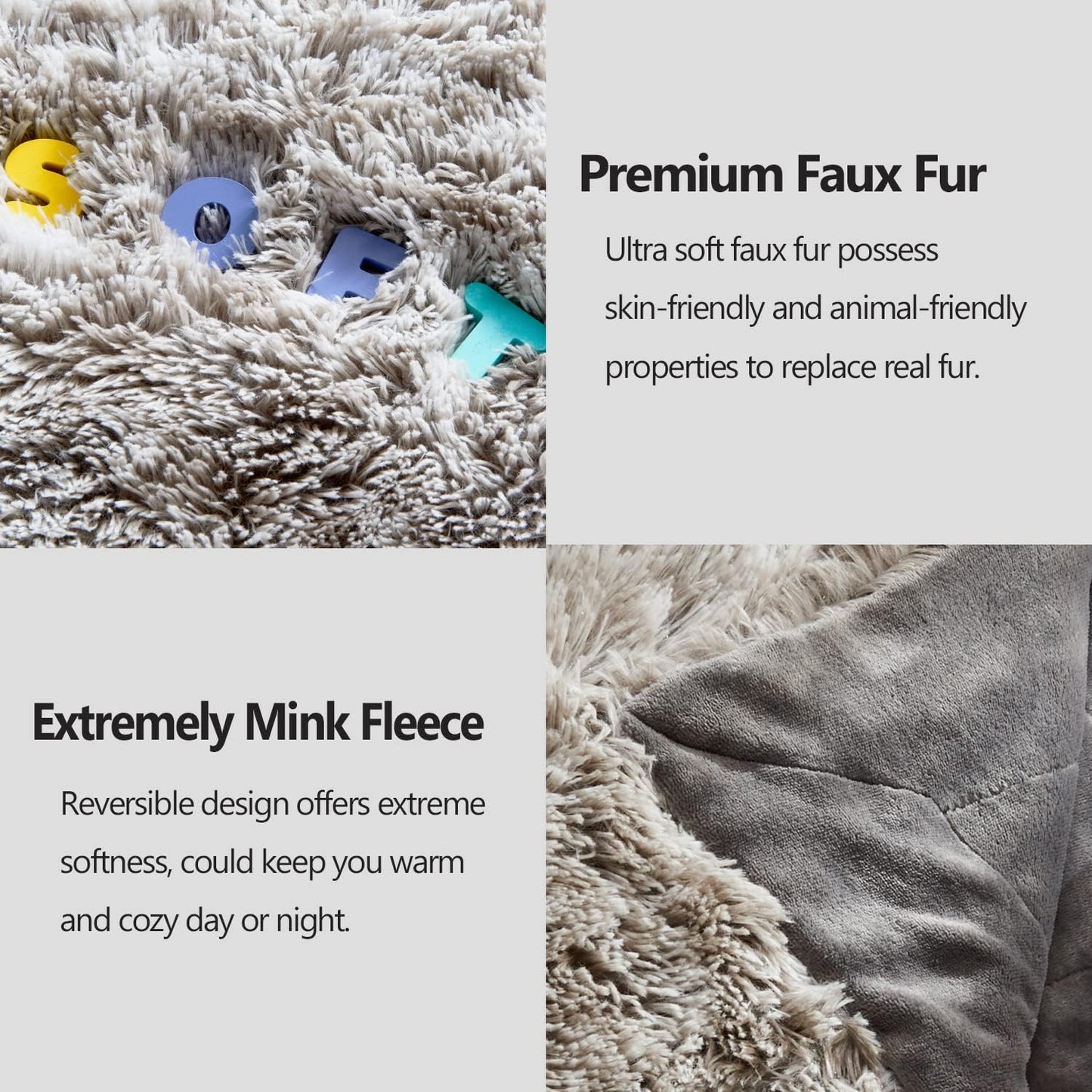 GONAAP Fuzzy Faux Fur Throw Blanket Frosty Grey Super Soft Cozy Plush Fuzzy Shaggy Blanket for Couch Sofa Bed (Frosty Grey, Throw(50"x60"))