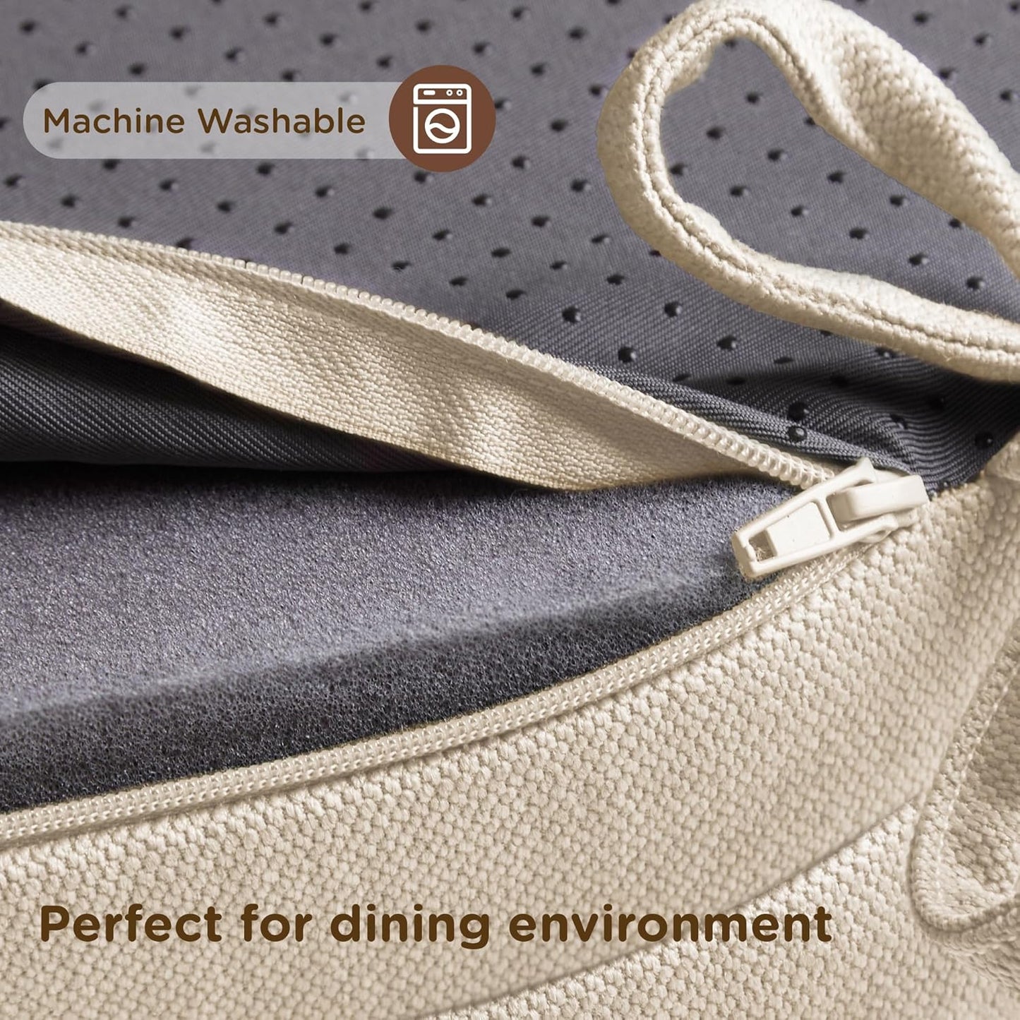 Codi Dining Chair Cushions 4 Pack, Thick Chairs Pads for Indoor Kitchen Room - Washable, Non-Slip Seat Cushion with Ties, 16.5"x16.5"x 3.5", Set of 4, Beige