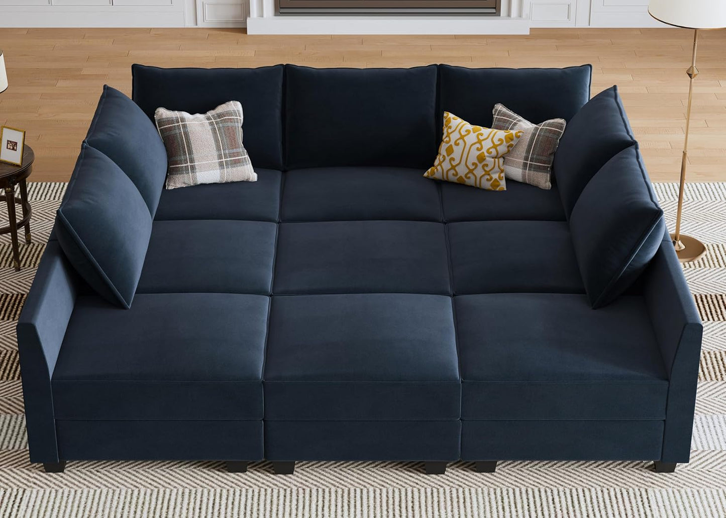 HONBAY Sectional Sleeper Sofa Velvet Sectional Sleeper Couch with Storage Modular Sleeper Sectional Sofa Couch for Living Room,Dark Blue