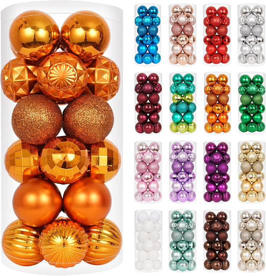 XmasExp 24ct Christmas Ball Ornaments Set Yellow Shatterproof Xmas Tree Hanging Decorations Perfect for Fall Thanksgiving Decor (Orange, 1.57")
