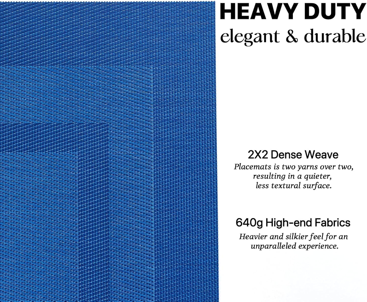 LEXMORE Placemats Set of 6 Vinyl/Plastic Woven Place Mats for Kitchen Table Indoor/Outdoor Washable Placemat Wipeable Dining Table Mats(Navy Cube)