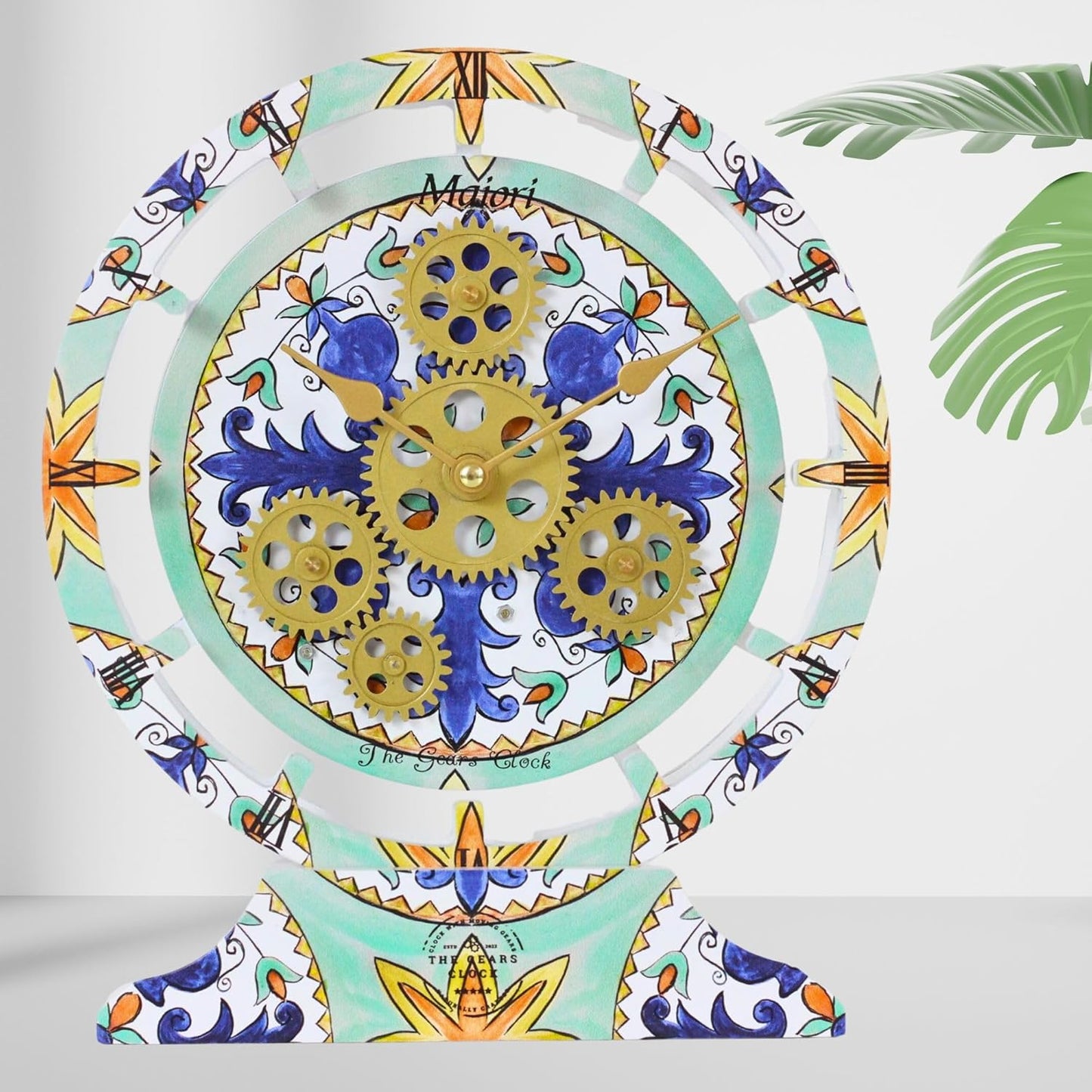 The Gears Clock Wall Clock Italy Collection with Moving Gears (Maiori, 10 inch Round)