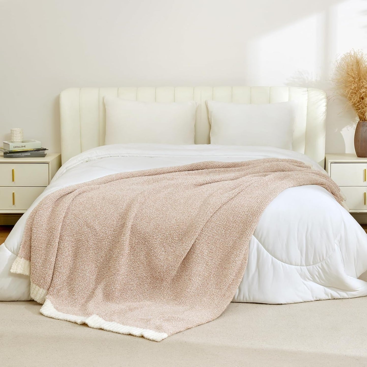 Snuggle Sac Queen Size Bedding Blankets, Super Soft Warm Oversized Bed Blankets Cozy Knit Fuzzy Blankets for Bed, Heather Beige, 90x90 inches