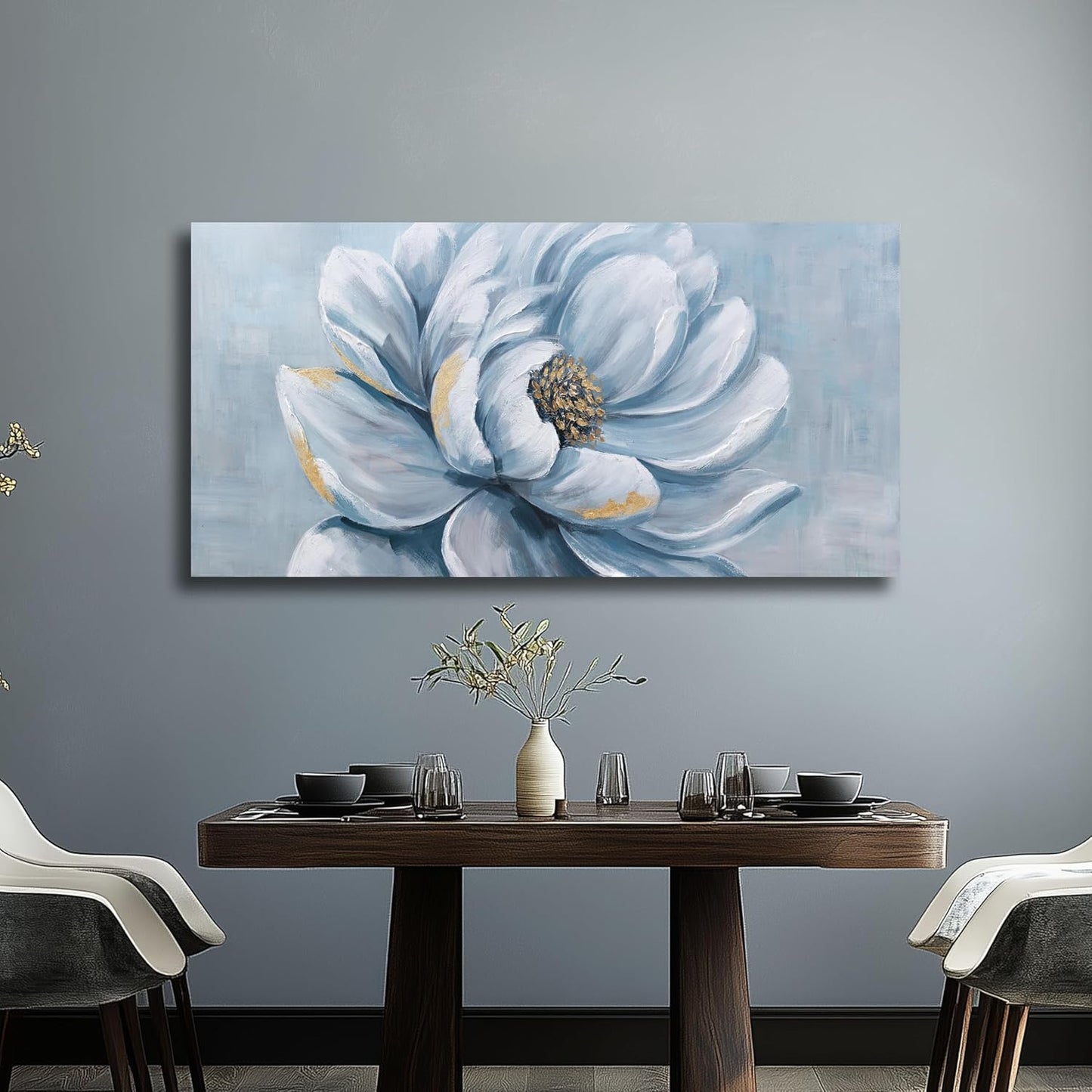 Belmrxne Floral Wall Art Blue and White Wall Decor Modern funky Canvas Painting Minimalist Artwork for Living Room Bedroom Dining Room Office Home Decor Aesthetic 20x40inch