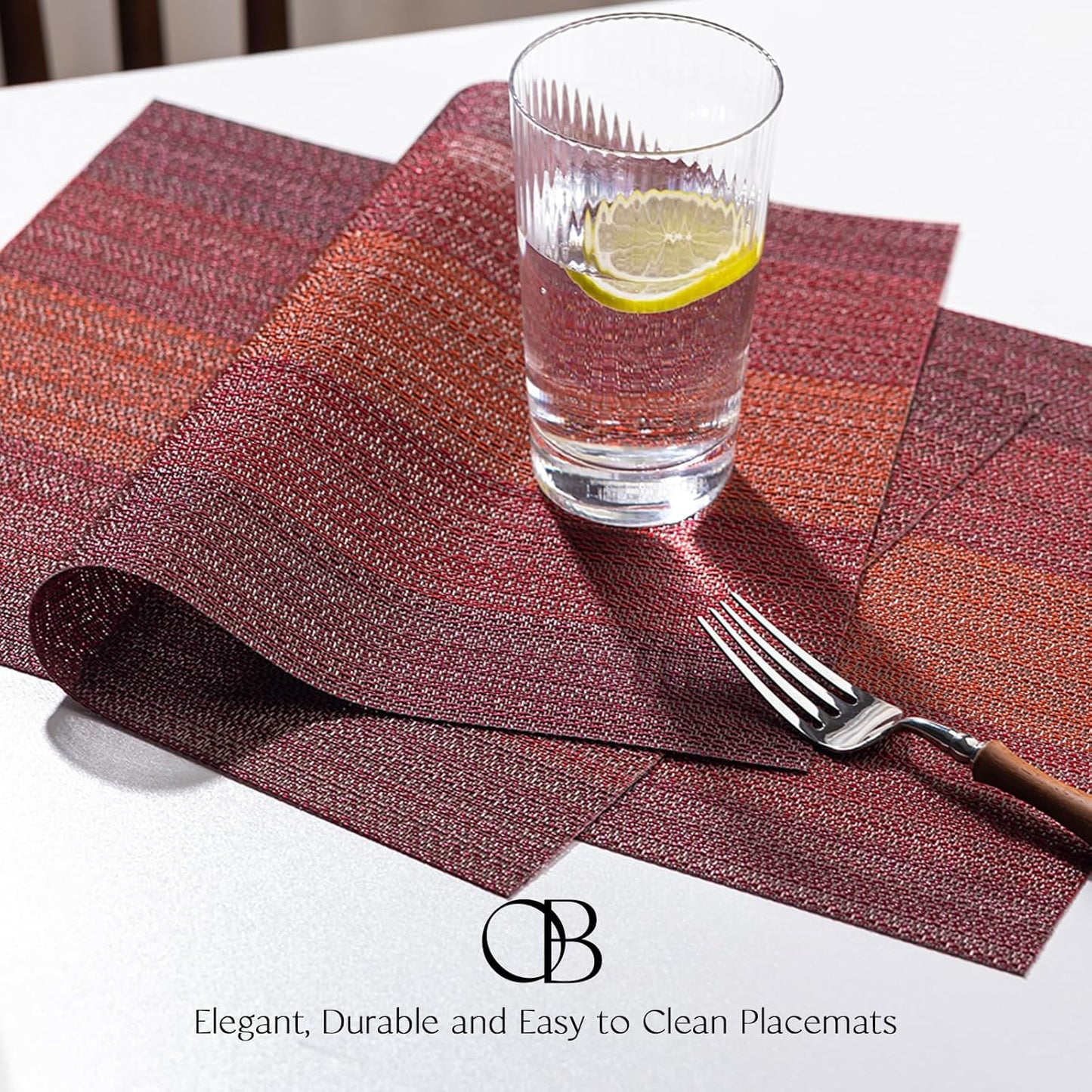 Placemats Set of 4 - Easy Clean Woven Vinyl Placemats for Dining Table, Indoor/Outdoor Place Mats, Washable PVC Table Mats（Pomegranate Parade）