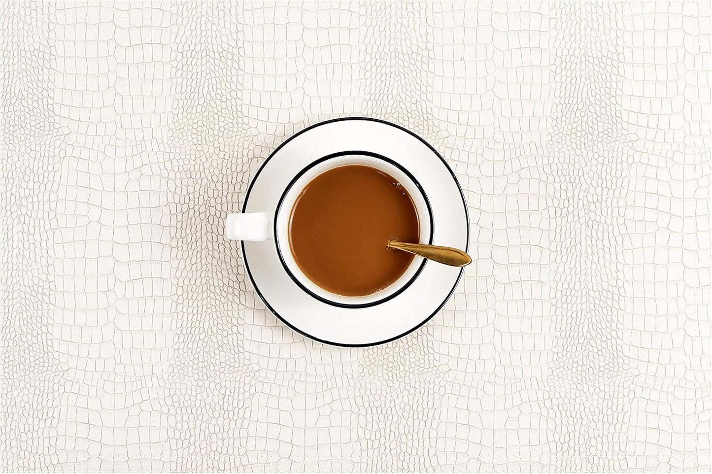 Faux Leather Hardboard Placemats, Set of 6 PU Table Mats, Easy to Clean, Heat & Stain Resistant for Office Conference Table, Dining Home Decor, White