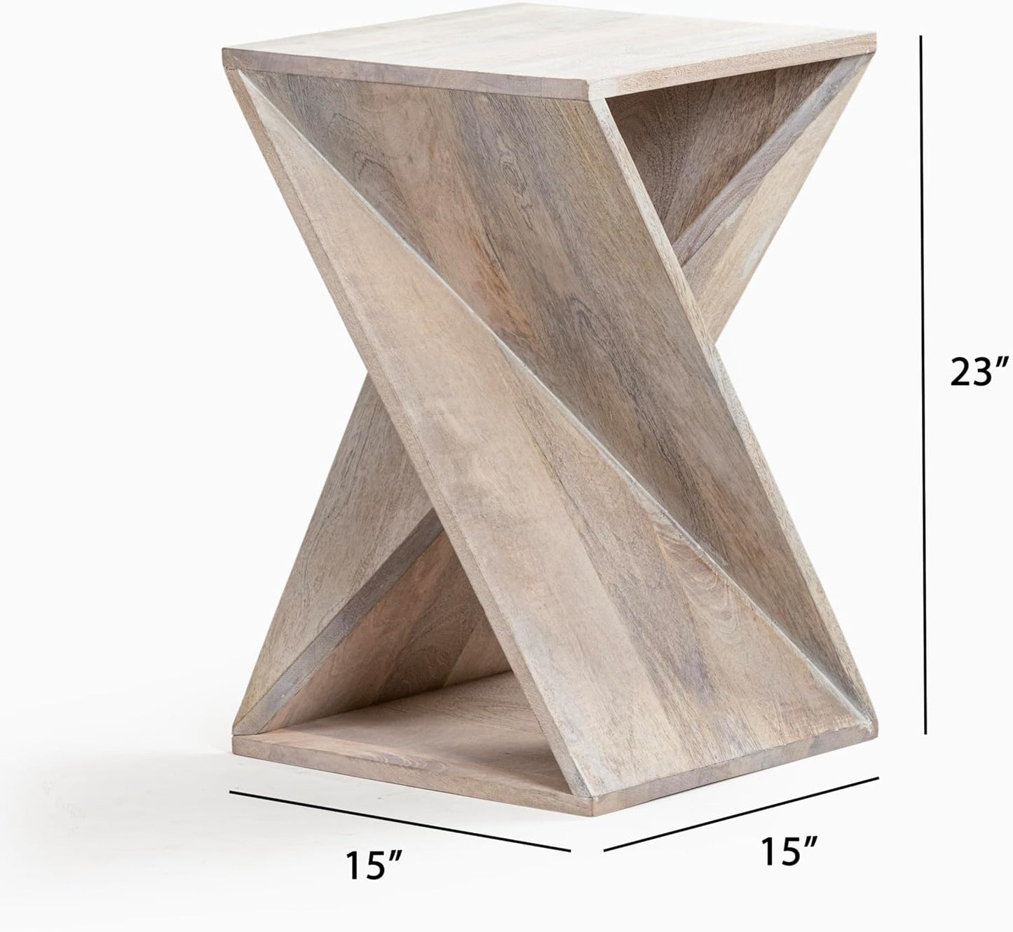 Modern Hand Made One-of-a-Kind Carved Mango Wood End Table, Farmhouse Side Table,Farmhouse End Table,Living Room,Bedroom, Accent Table, Contemporary Architectural Designed Whitewash,Assembled