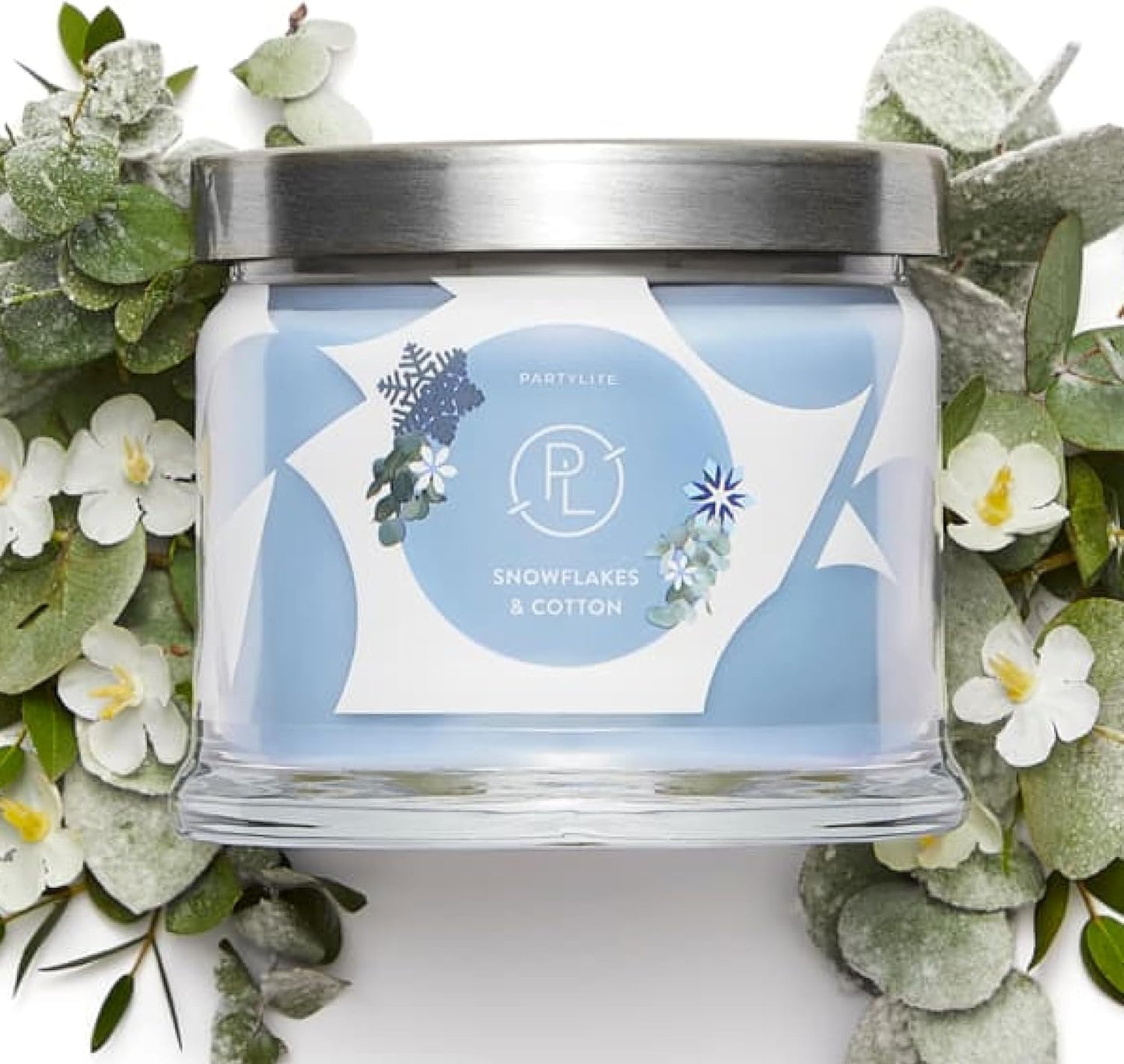 PartyLite 3-Wick Jar Candle, Highly Fragranced Clean Burning Glass Candle, 25-45 Hours Burn Time (Snowflakes & Cotton)