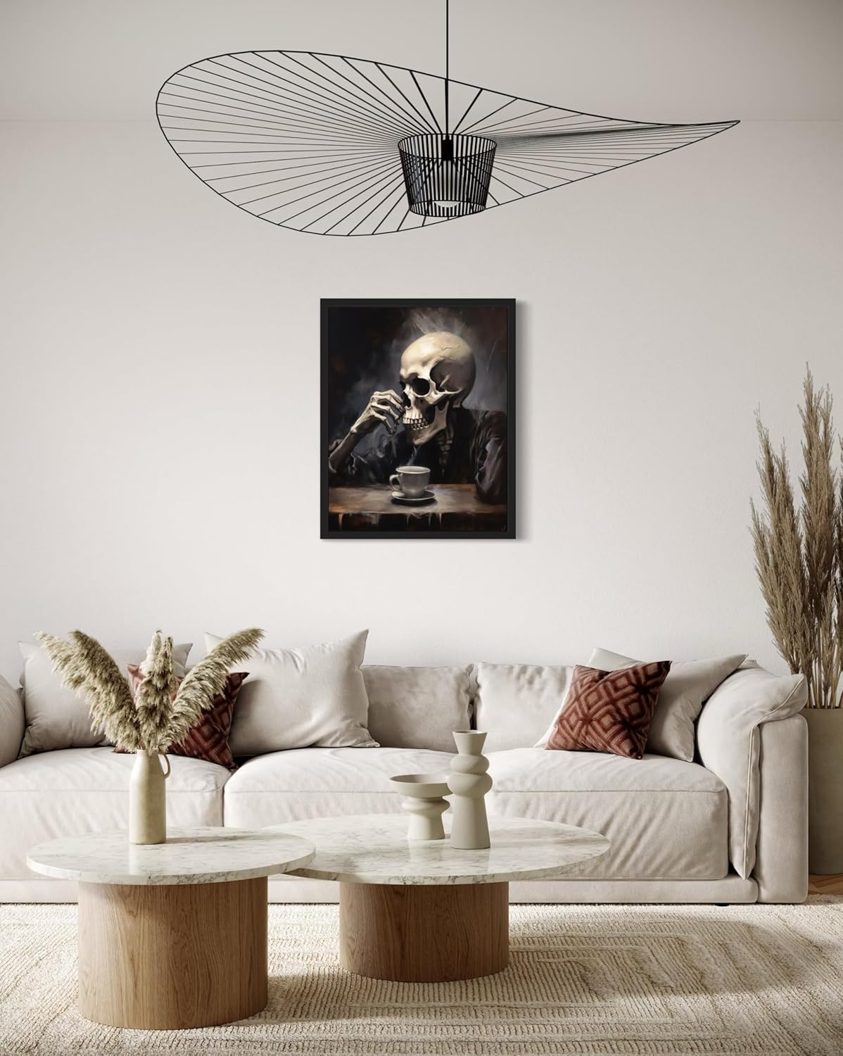 Skull Drinking Coffee Poster Art Print, Halloween Scary Vintage Wall Art Academia Spooky Painting Decoration for Horror Prints, Gothic Posters Bedroom Decor 89 (Skull Drinking Coffee, 11 x 14 inches, Unframed)