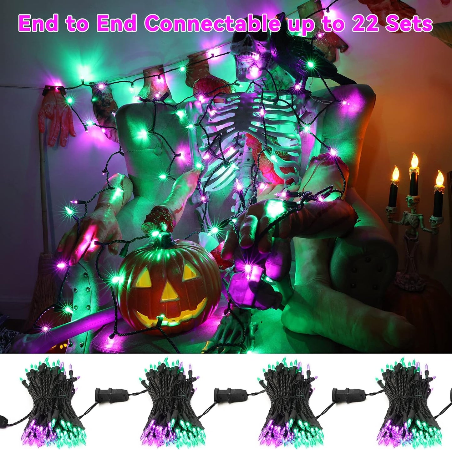 Brizled Purple & Green Halloween Lights, 33ft 100 LED Halloween String Lights, 120V UL Listed Purple Light String Connectable, Mini Green Lighting Set for Indoor Outdoor Tree Party Home Garden Decor