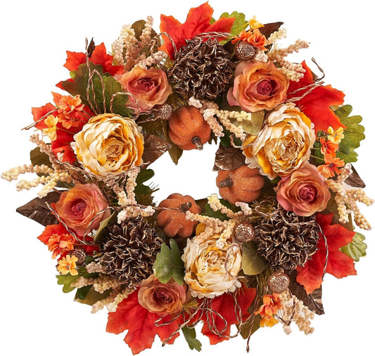 22" Fall Harvest Mixed Wreath - Premium Handcraft Fall Wreaths for Front Door | Perfect for Autumn & Thanksgiving Decor