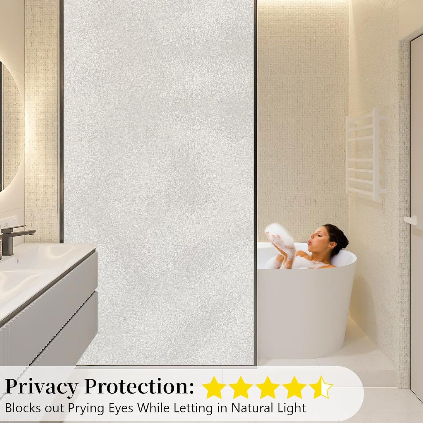 Niviy Etched Privacy Window Film Frosted Glass Static Cling Non Adhesive Window Frost Film for Home Office, 35.4 inch x 118 inch