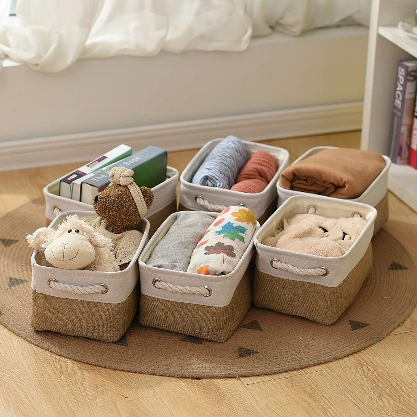 Small Baskets for Organizing, [6 PCS] Collapsible Storage Baskets for Shelves, Storage Bins Boxes Cubes for Clothes Books