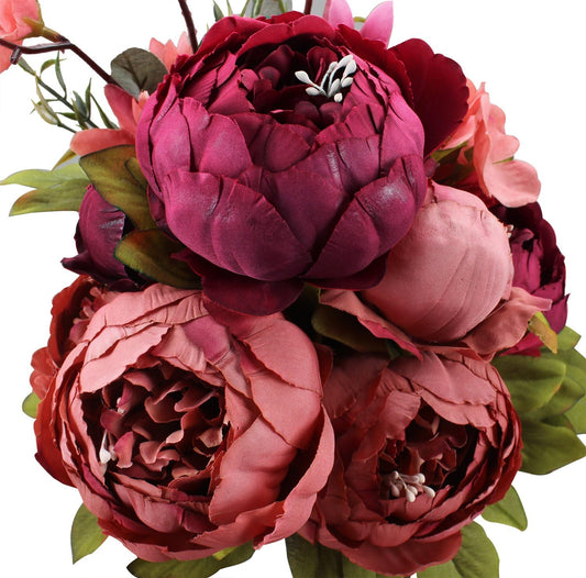 Duovlo Fake Flowers Vintage Artificial Peony Silk Flowers Wedding Home Decoration,Pack of 1 (New Red)
