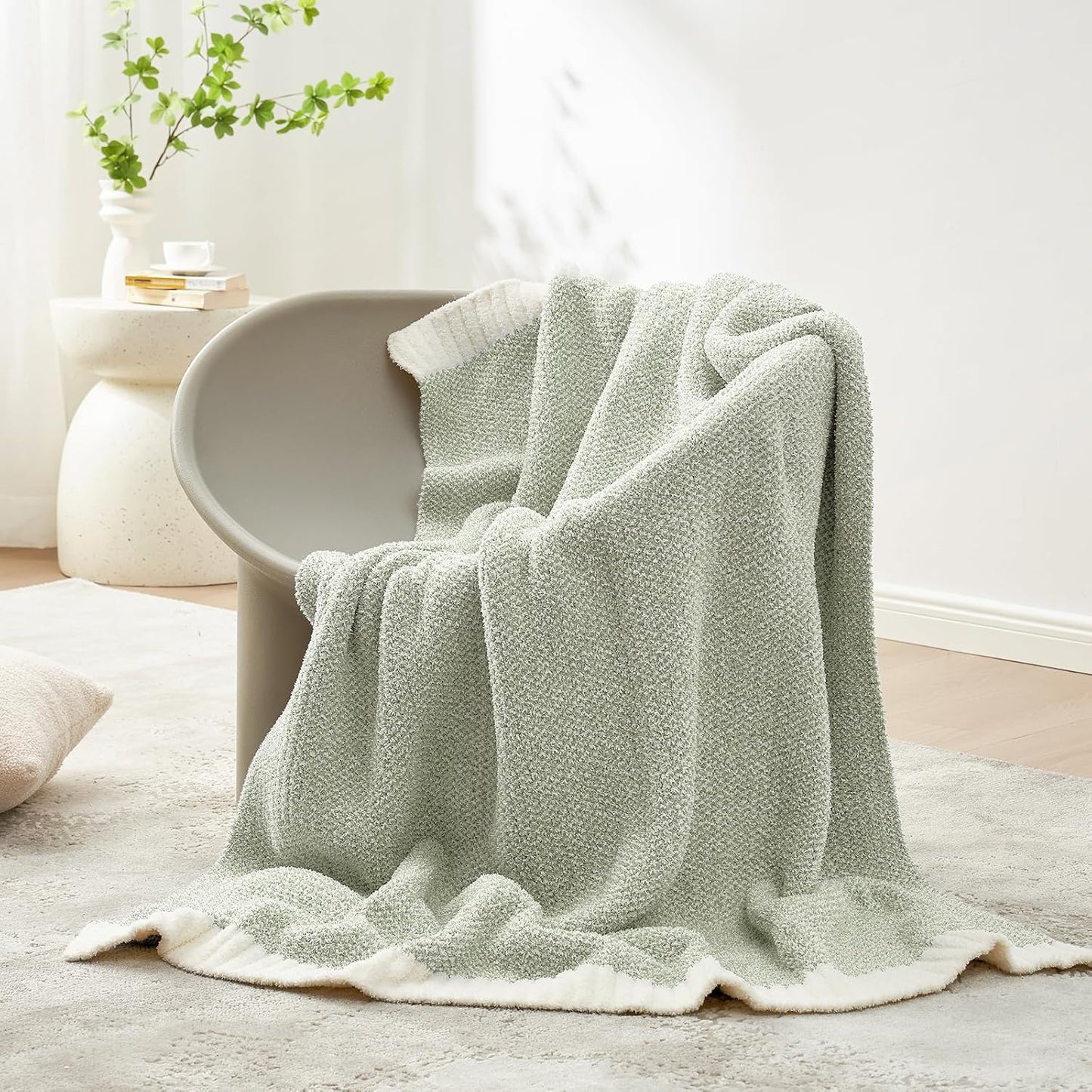 Snuggle Sac Sage Green Throw Blanket 50"x70", Super Soft Warm Microfiber Blankets Cozy Knit Fuzzy Lightweight Oversized Throws for Couch, Sofa, Bed, Camping, Picnic (Sage Green, 50x70 inches