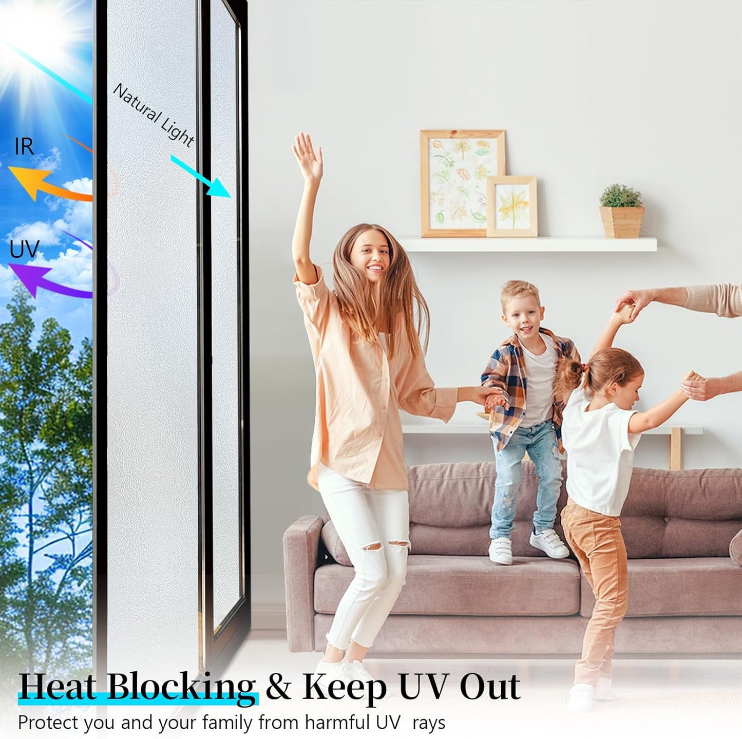 Niviy Etched Privacy Window Film Frosted Glass Static Cling Non Adhesive Window Frost Film for Home Office, White, 35.4 x 78.7 inch