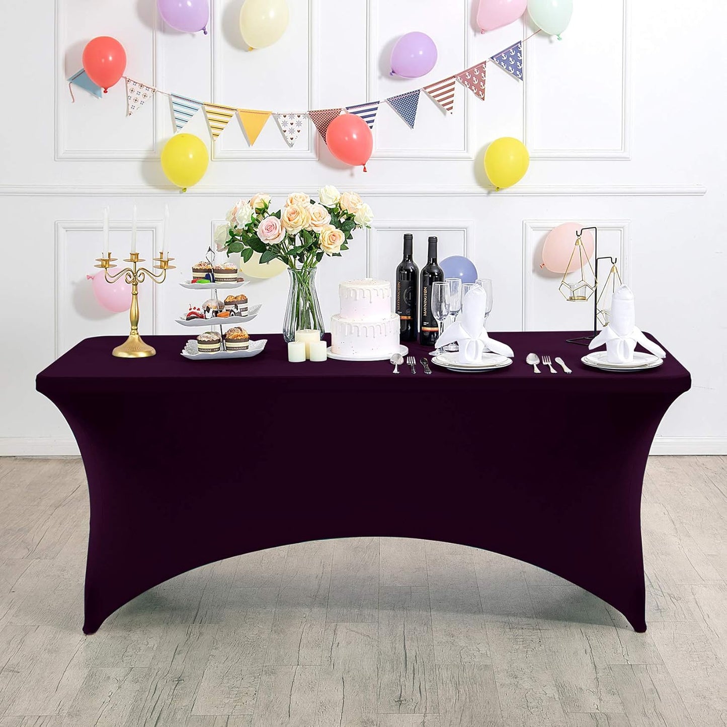 Spandex Table Cover for 8FT or 4ft or 6ft Table Universal Fitted Stretch Tablecloth for Party, Banquet, Wedding and Events-Eggplant