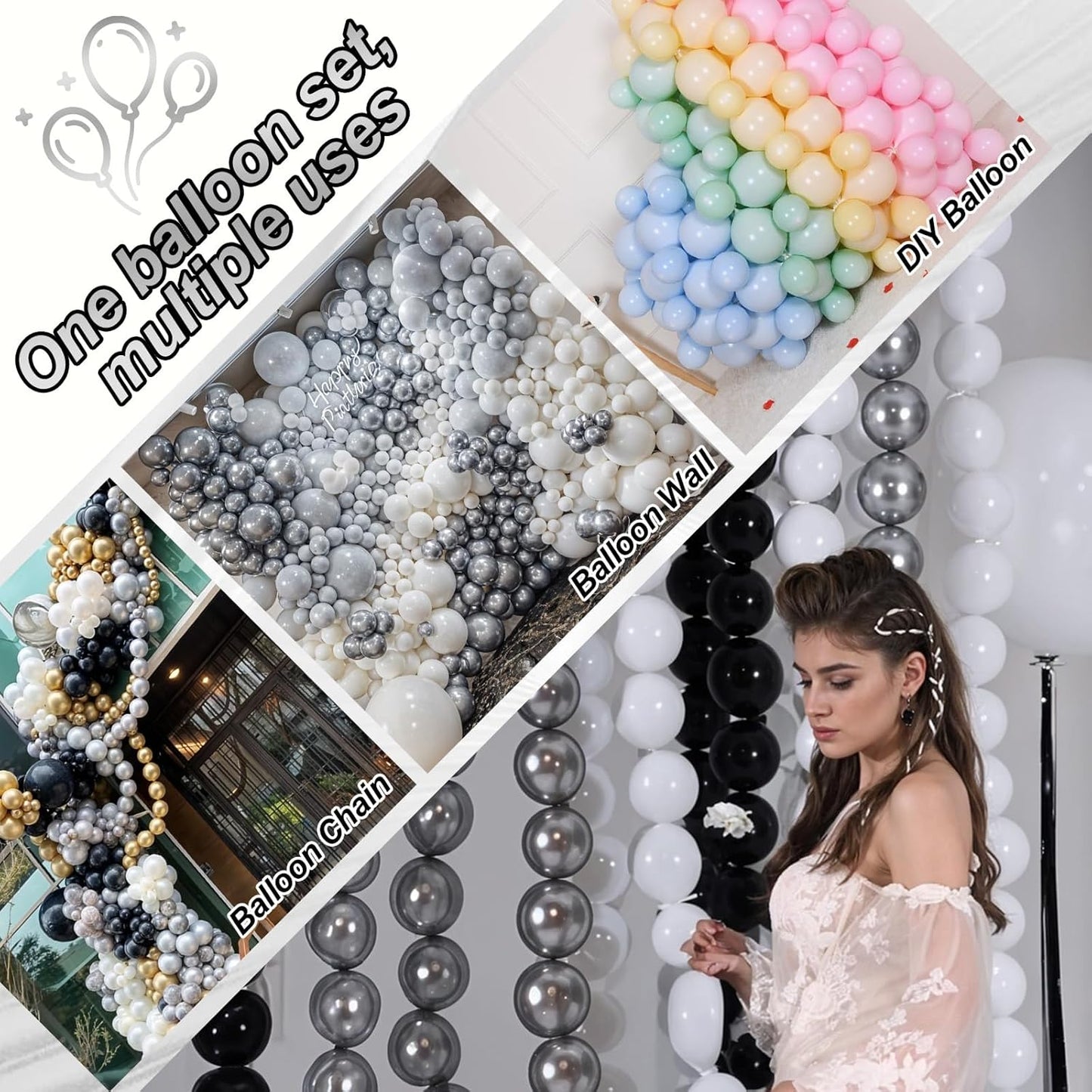 White and Silver Linking Balloons, 100PCS 6 Inch Small Metal Silver Quick Link Balloons for Making Balloon Wall Heart Arch Tails Balloon for Wedding Birthday Baby Shower Graduation Party Decorations
